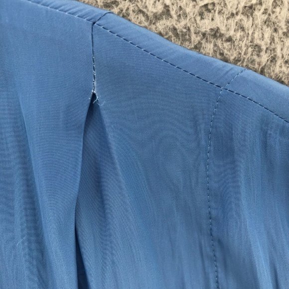 Smythe Blouse Womens Medium Blue Yoda Cap Sleeve Double Breasted Button Slouchy - Picture 11 of 14